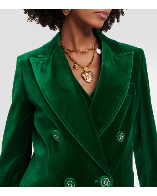 Etro Green Double-breasted Velvet Blazer