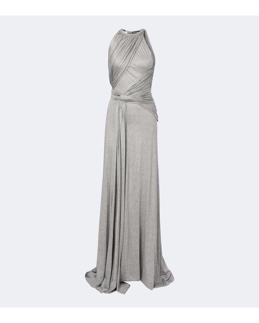 David Koma Gray Draped Jersey Gown