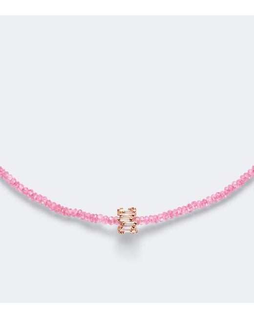 Suzanne Kalan White Infinite 18Kt Rose Beaded Necklace With Spinels And Diamonds
