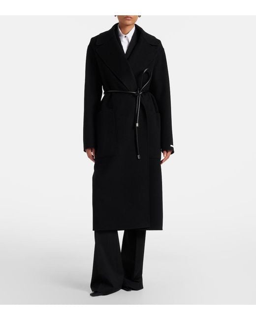 Sportmax Black Belted Oversized Virgin Wool Wrap Coat