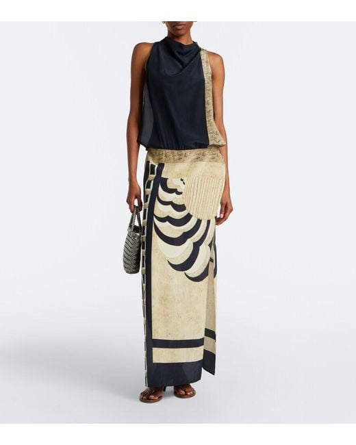 Sir Metallic Sona Printed Silk Maxi Dress