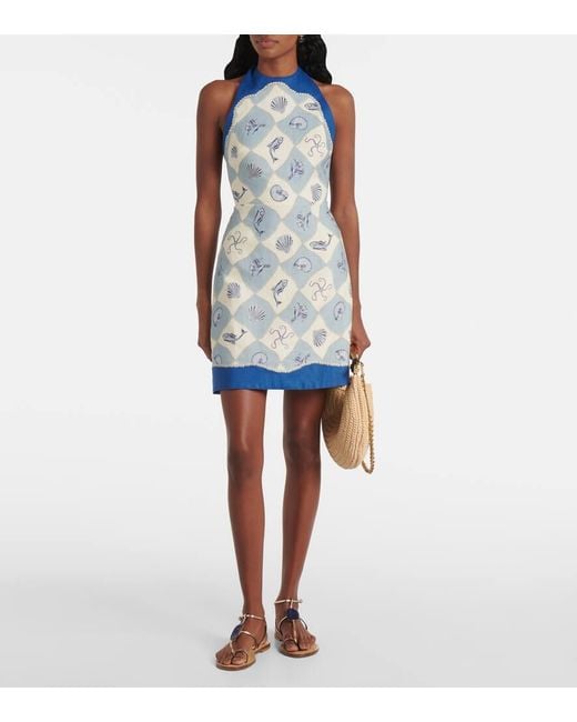 Vestido Corto Pia De Lino Estampado ALÉMAIS de color Blue