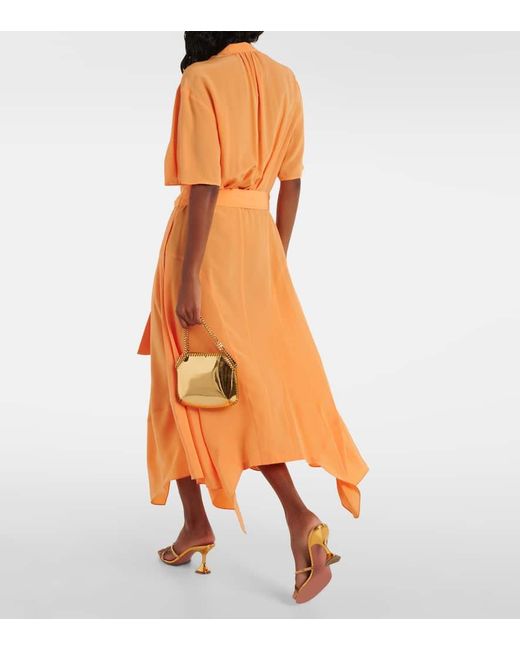 Stella McCartney Orange Iconic Silk Crepe De Chine Midi Dress
