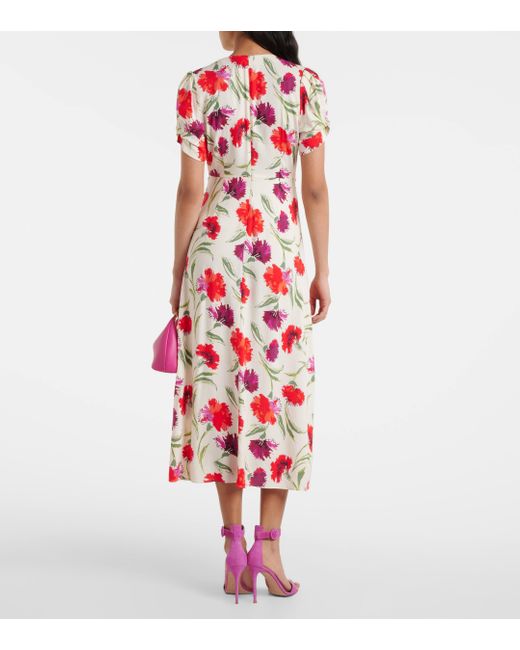 Diane von Furstenberg Red Clark Floral Midi Dress