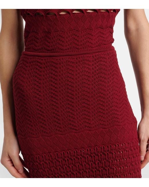 Elie Saab Red Cut-Out Knitted Midi Skirt