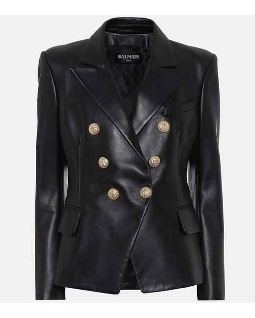 Blazer de piel Balmain de color Black