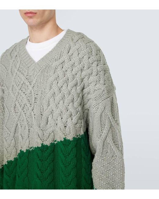 Pullover in lana a trecce di Loewe in Green da Uomo