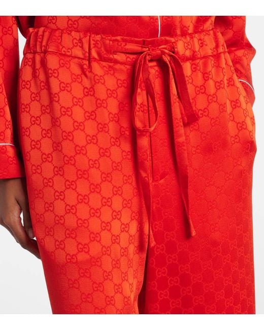Gucci Red Weite Hose Gg Aus Satin