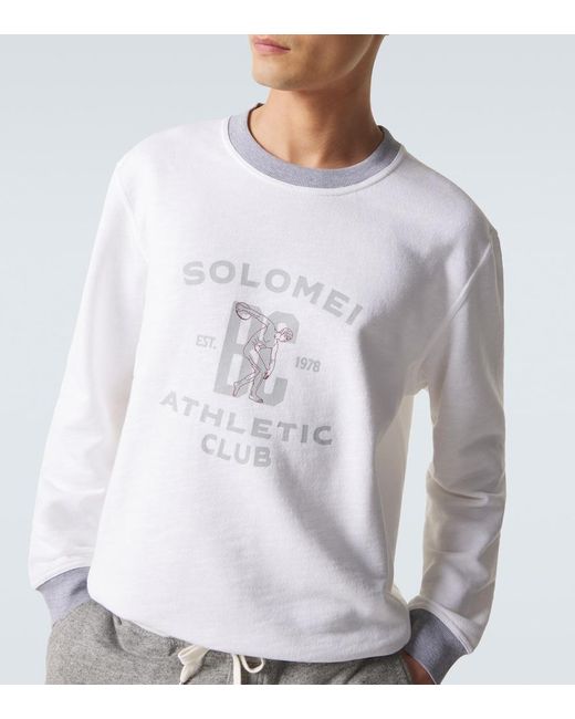 Brunello Cucinelli White Printed Cotton And Linen Sweatshirt for men