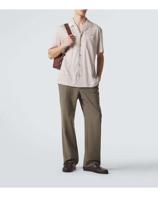 Brioni Pink Striped Linen And Cotton Shirt for men