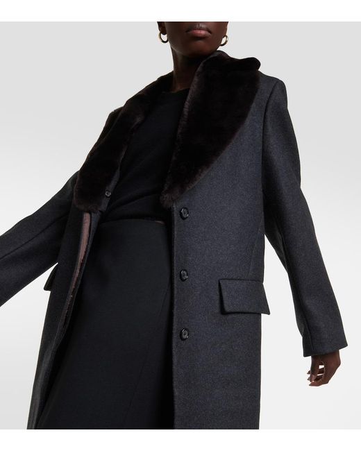 Totême  Black Shearling-trimmed Wool-blend Coat