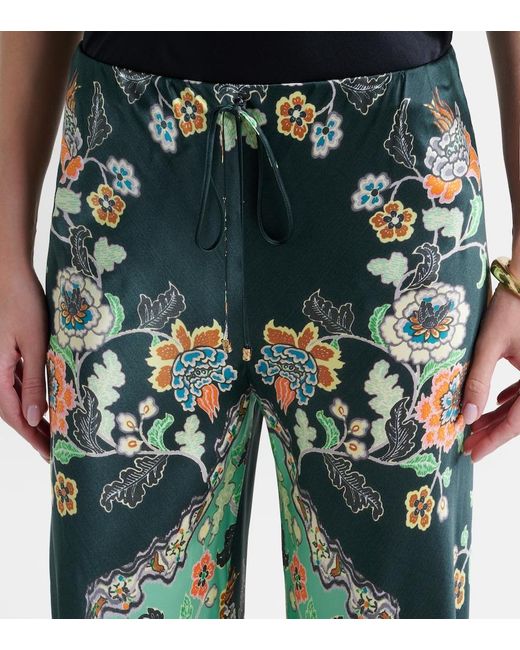 Roberto Cavalli Green Floral Silk Satin Flared Pants