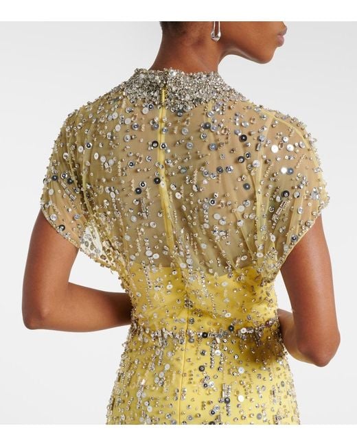 Jenny Packham Yellow Crystal Drop Beaded Gown