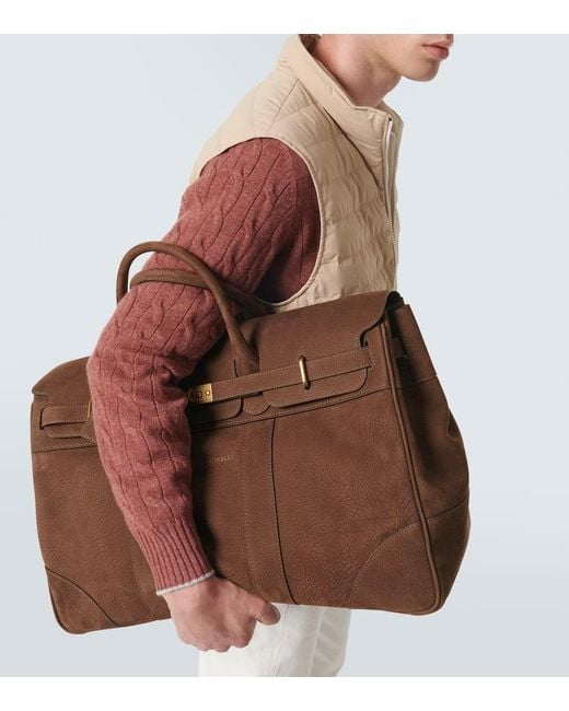 Brunello Cucinelli Brown Leather Duffel Bag for men