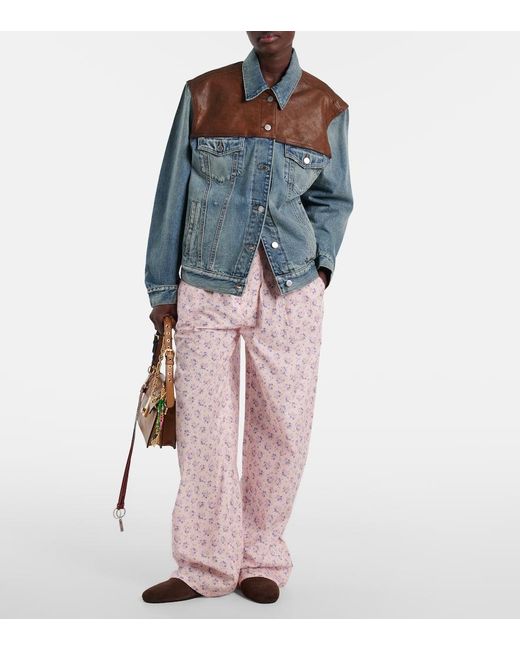 Prada Blue Leather-Trimmed Denim Jacket