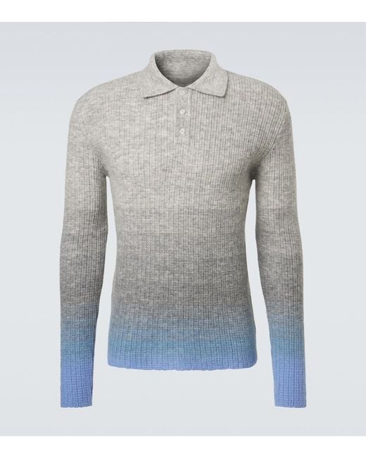 ERL Gray Gradient Mohair-Blend Polo Sweater for men