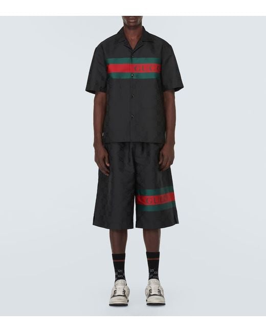 Gucci Black GG Jacquard Bowling Shirt for men