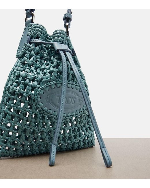Tod's Blue Ebl Mini Raffia-Effect Bucket Bag