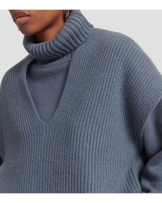 Joseph Blue Ribbed-Knit Cashmere Top