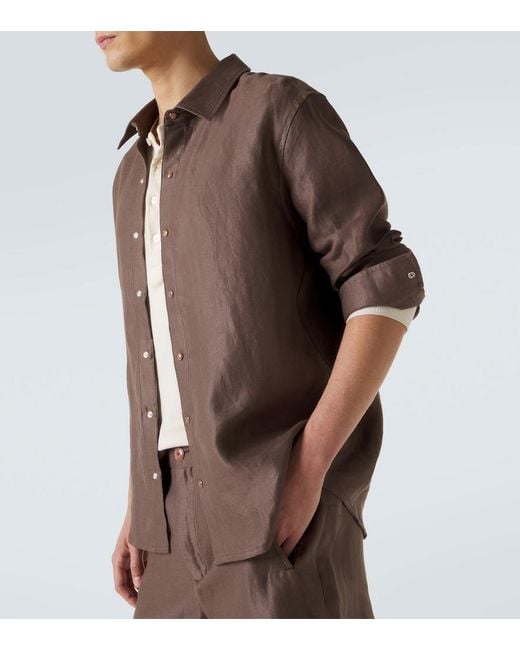 God's True Cashmere Brown Linen Shirt With Sunstone for men