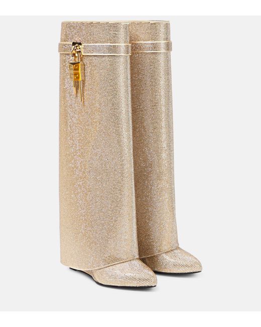 Givenchy Natural Shark Lock Boots In Satin With Strass