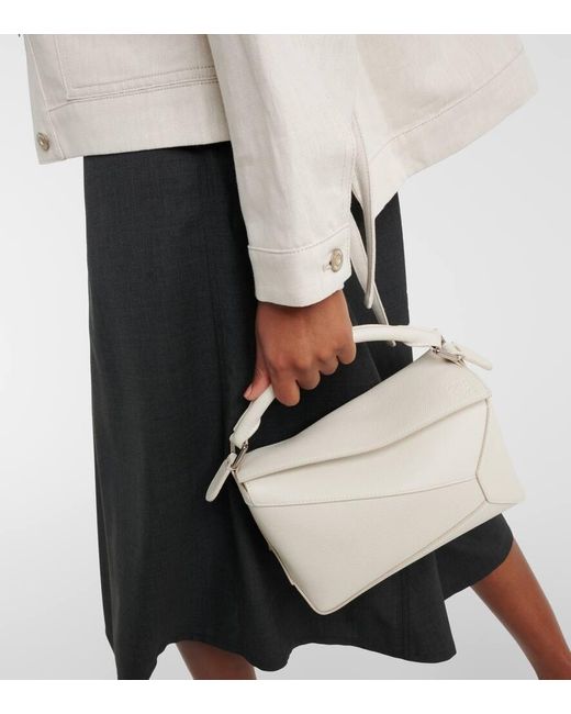 Loewe White Luxury Small Puzzle Bag In Soft Grained Calfskin For