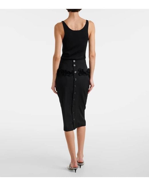 Alexander McQueen Black Bleistiftrock Aus Wolle Mit Spitze