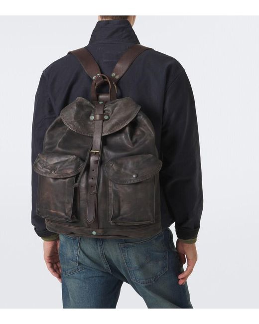 RRL Black Leather Backpack for men