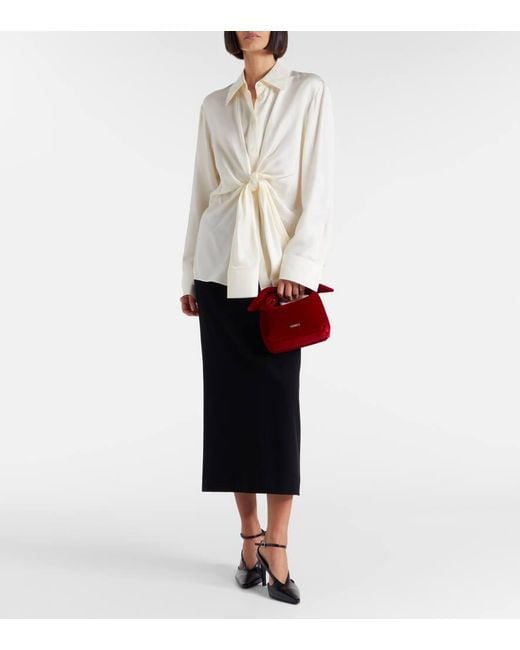 Aquazzura Red Bow Tie Small Velvet Tote Bag