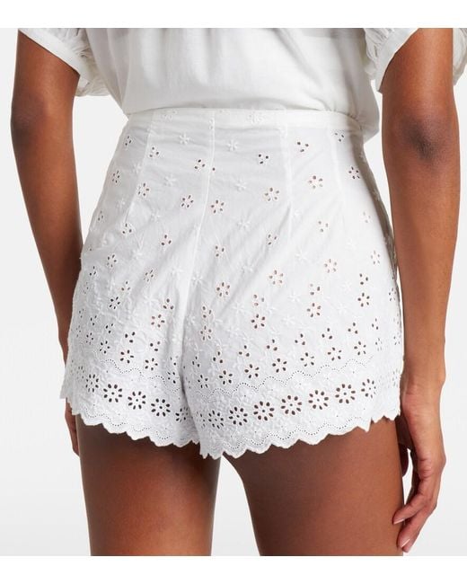 Doen White Arda Embroidered Cotton Shorts