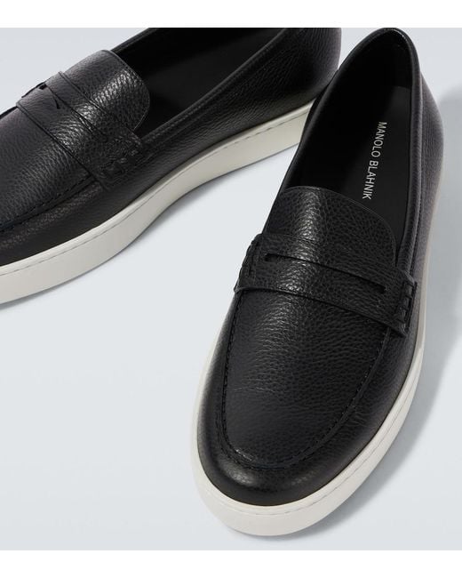 Manolo Blahnik Black Ellis Leather Loafers for men
