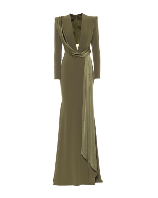 Alex Perry Green Arlo Drape-detailed Crepe Gown