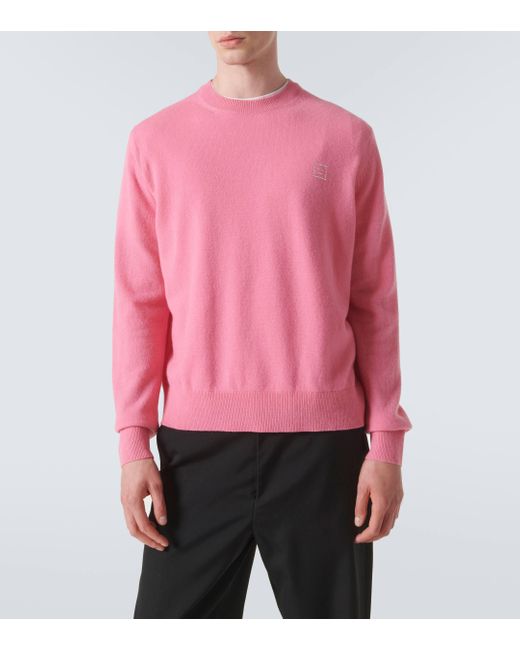 Acne Pink Face Wool Sweater for men