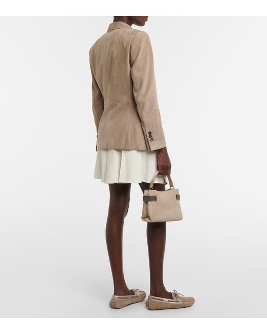 Brunello Cucinelli Natural Embellished Suede Blazer