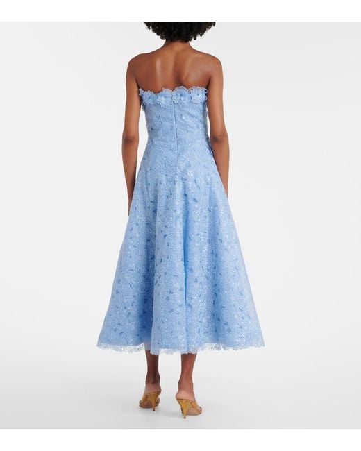 Costarellos Blue Anessa Embroidered Organza Cocktail Dress