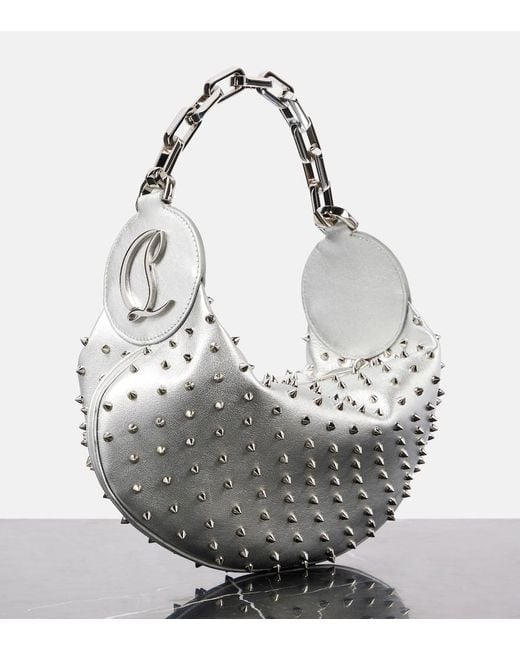 Christian Louboutin White Le 54 Spiked Metallic Leather Shoulder Bag