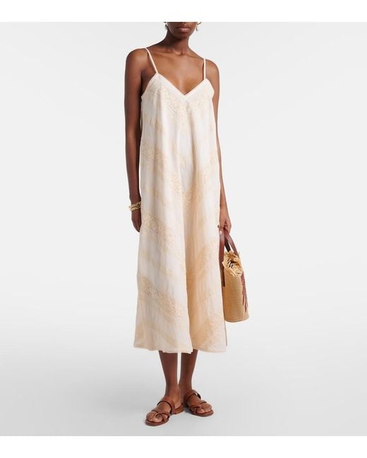 Juliet Dunn White Embroidered Cotton Midi Dress