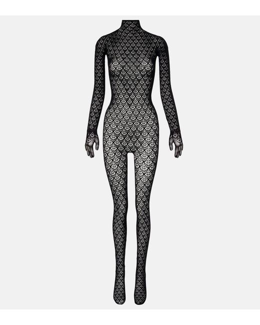 Wolford Black Mermaid Cutout Open-Knit Catsuit
