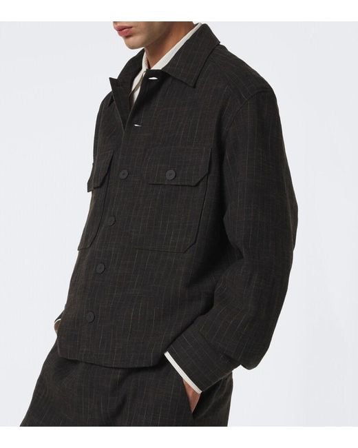 Studio Nicholson Black Kelver Striped Cotton And Wool-Blend Jacket for men