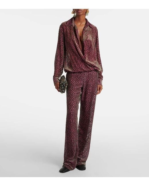 Dries Van Noten Red Cedal Polka-Dot Draped Wrap Top