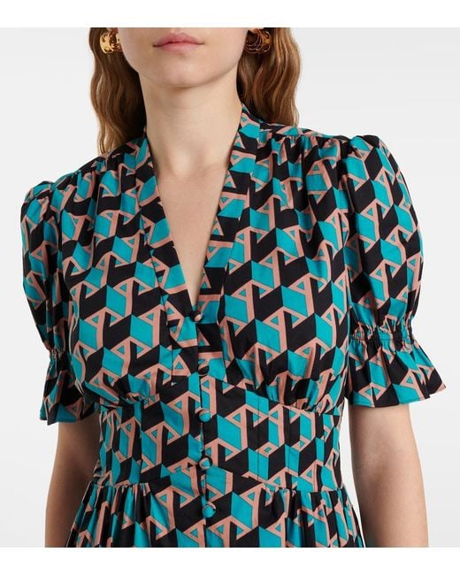 Diane von Furstenberg Green Erica Printed Cotton Midi Dress
