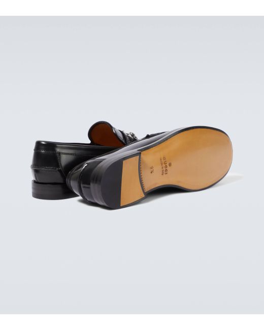 Gucci Black Horsebit Debossed GG Leather Loafers for men