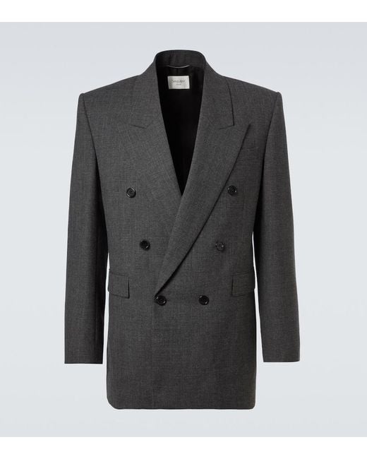 Saint Laurent Black Double-Breasted Wool Blazer for men