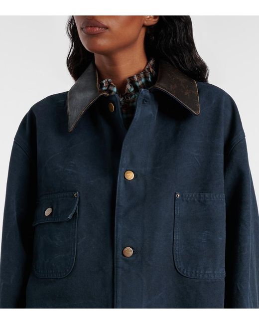 Prada Blue Oversized Cotton Leather-Trimmed Jacket