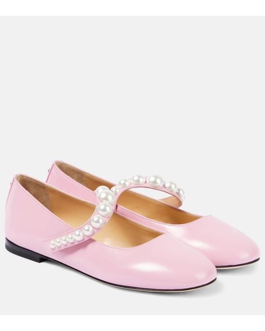 Mach & Mach Pink Sirene Faux Pearl Leather Mary Jane Flats