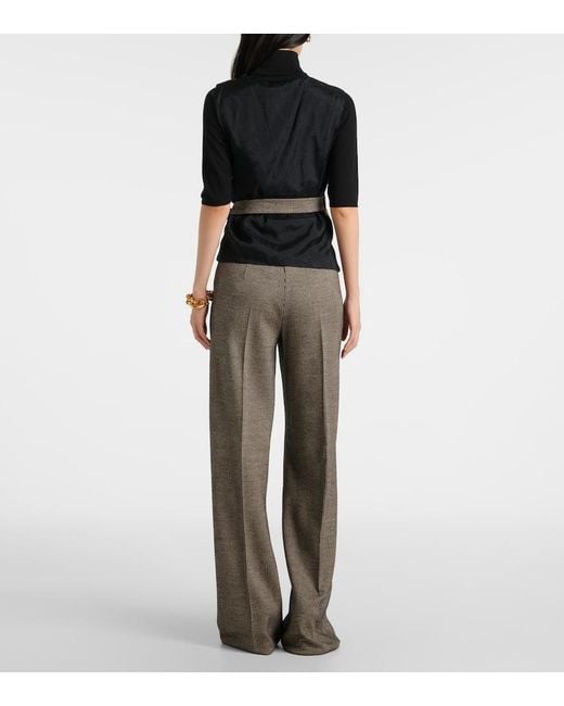 Max Mara Gray Adige Houndstooth Wool-Blend Wrap Top