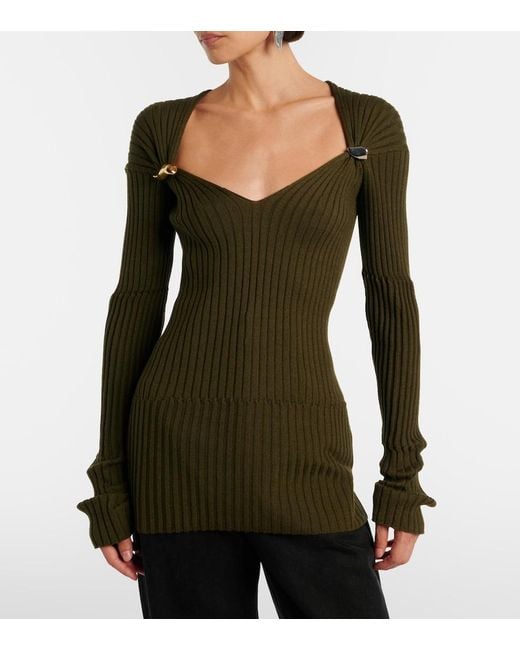 Bottega Veneta Green Ribbed-Knit Cashmere And Silk Top