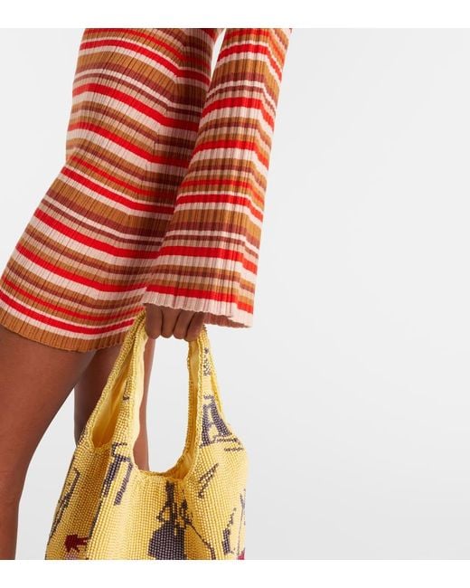 Bananhot Red Rey Cutout Ribbed-Knit Striped Minidress