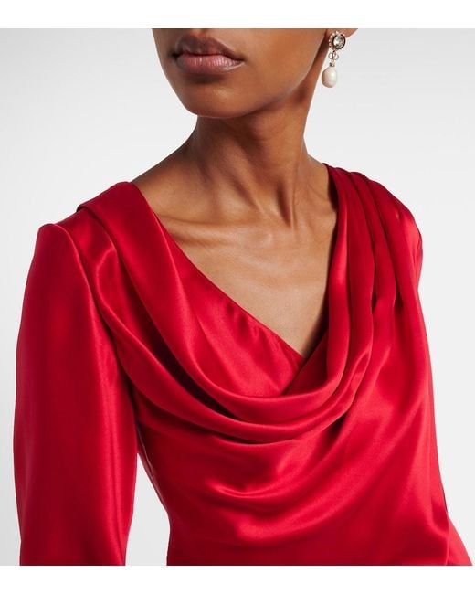 Valentino Red Draped Silk Satin Top