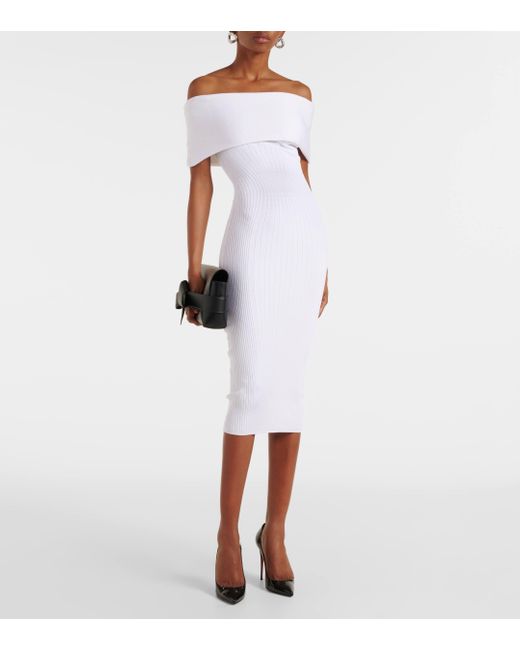 Mugler White Off-Shoulder Knit Dress